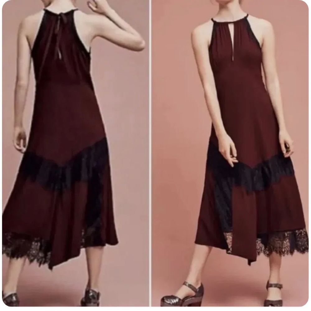 Moulinette Soeurs Janie Dress Deep Purple Maroon Sz‎ 0 Anthropologie Halter